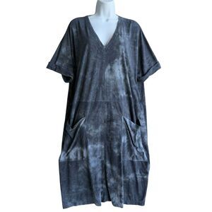 Alembika Tie Dye Midi Dress Women's M Gray Lagenlook Boho Casual Vacation Resort